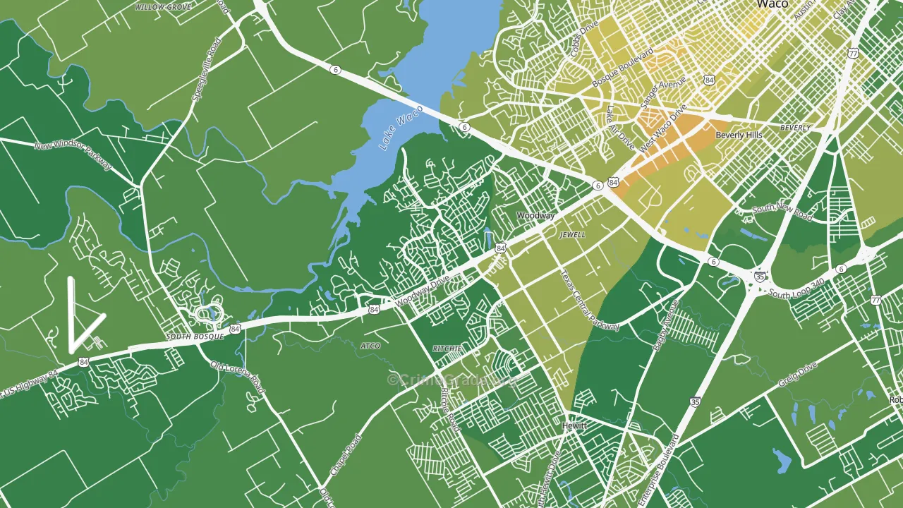 Woodway, TX Map of Vehicle Theft Rates
