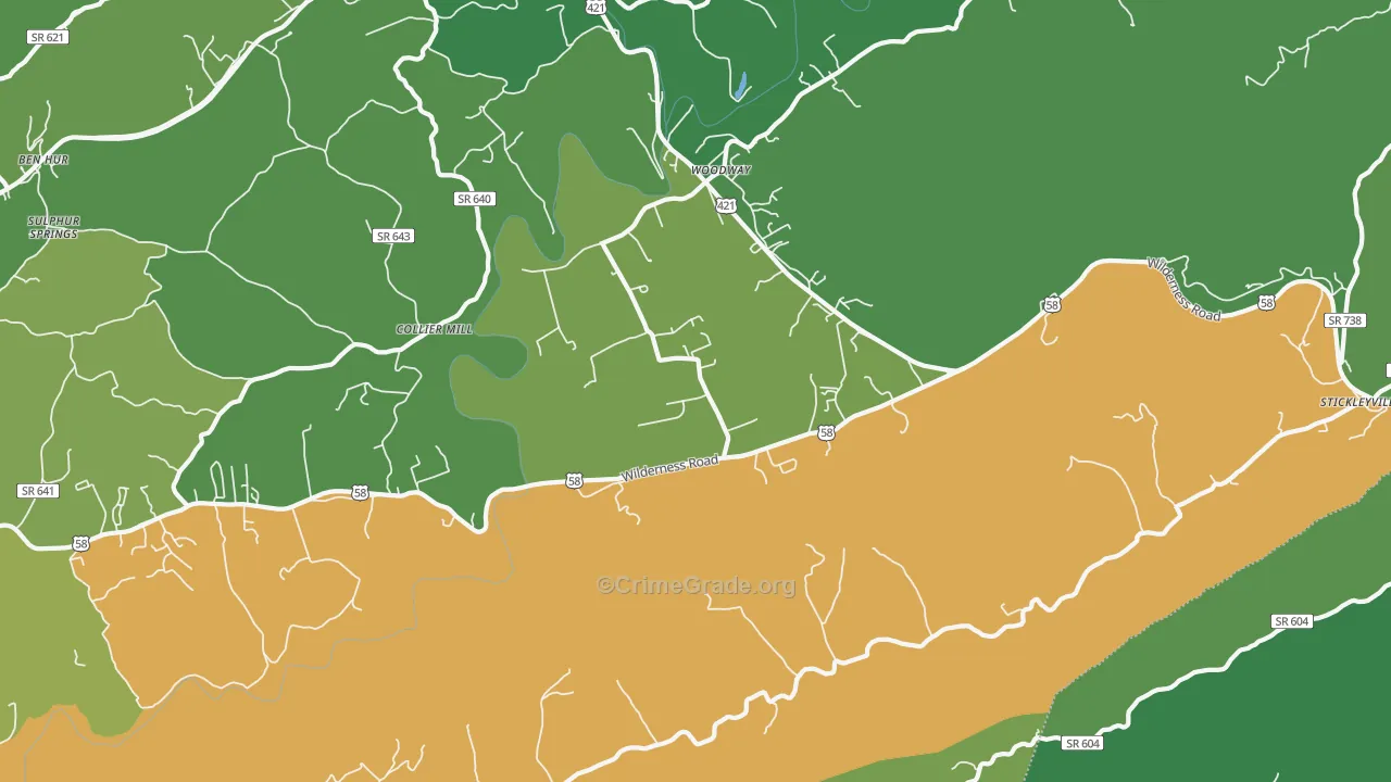 Woodway, VA Map of Vehicle Theft Rates