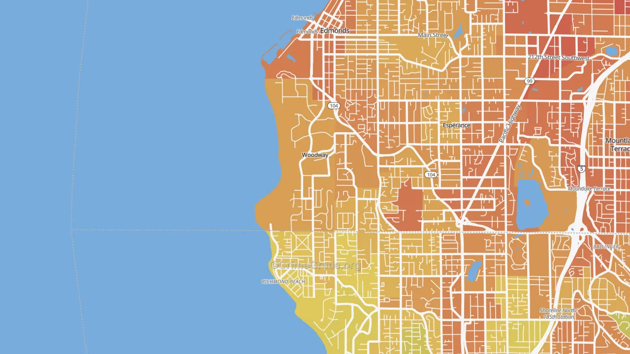 Woodway, WA Map of Vehicle Theft Rates