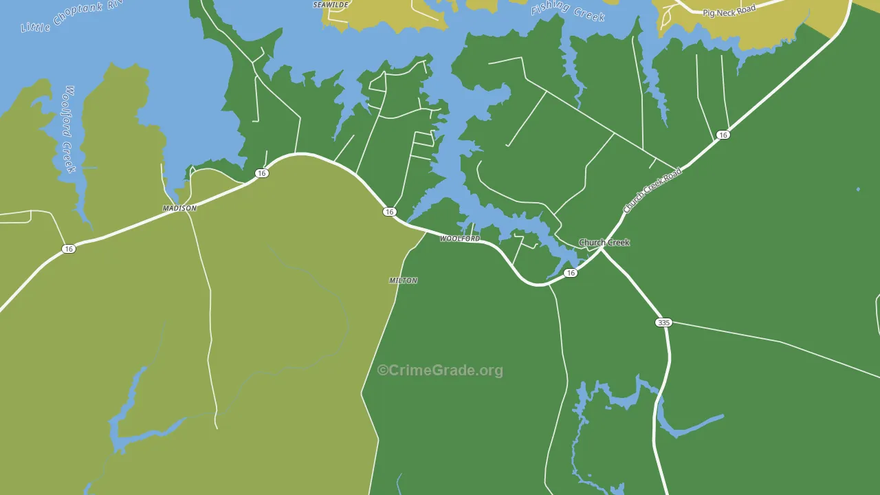 Woolford, MD Map of Vehicle Theft Rates