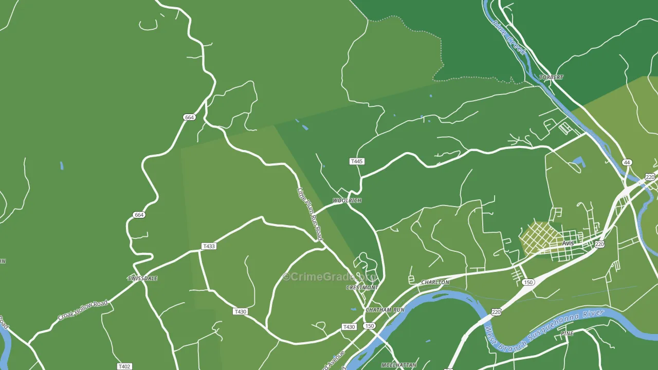 Woolrich, PA Map of Vehicle Theft Rates
