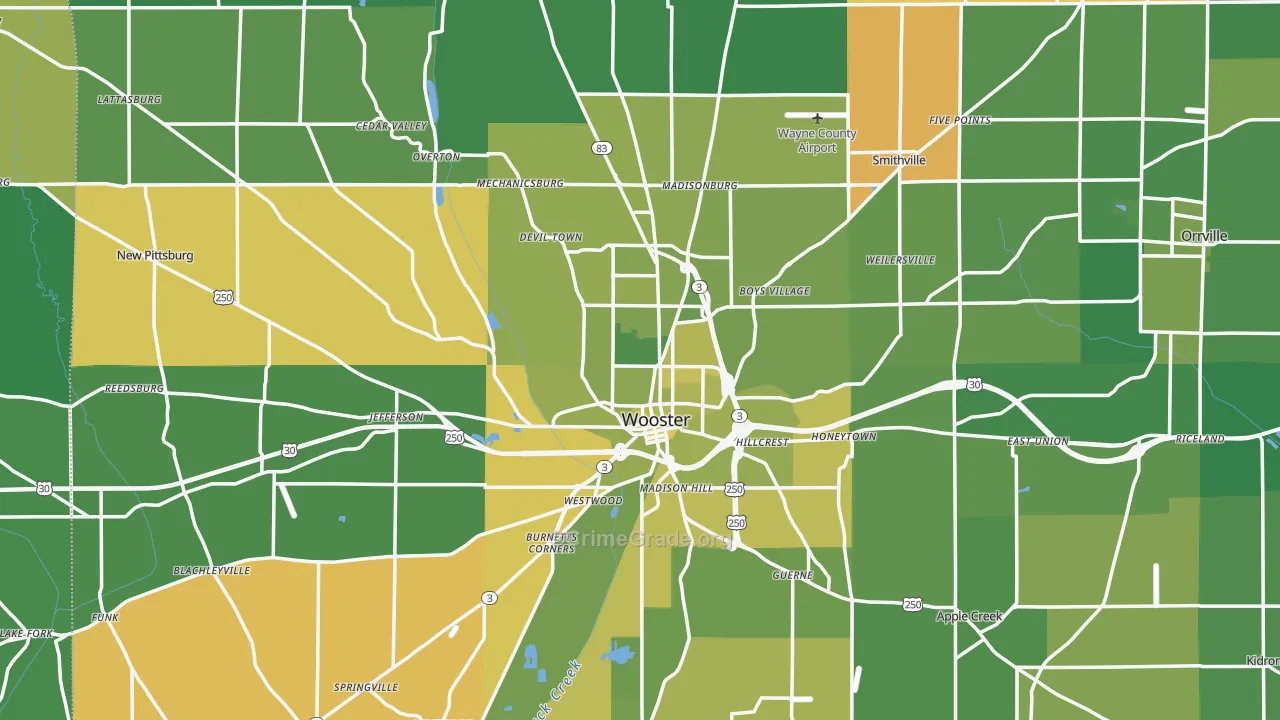 Wooster, OH Map of Vehicle Theft Rates