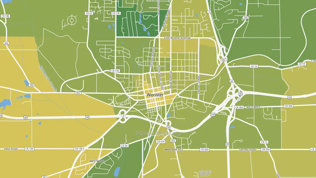 Wooster Public Square Historic District, Wooster, OH Map of Vehicle Theft Rates