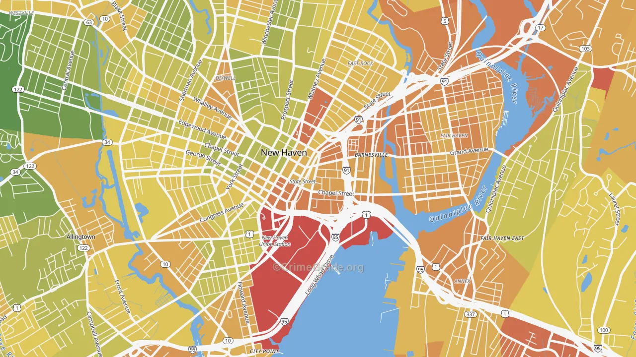 Wooster Square, New Haven, CT Map of Vehicle Theft Rates