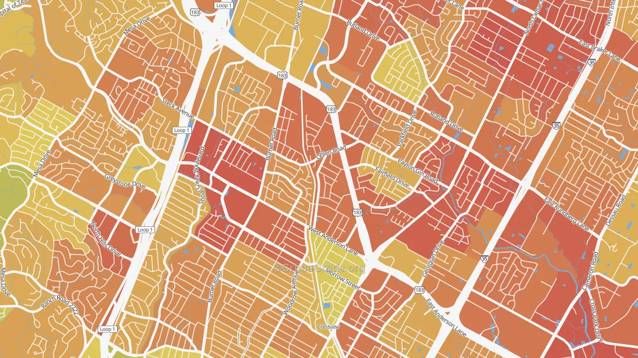 Wooten, Austin, TX Map of Vehicle Theft Rates