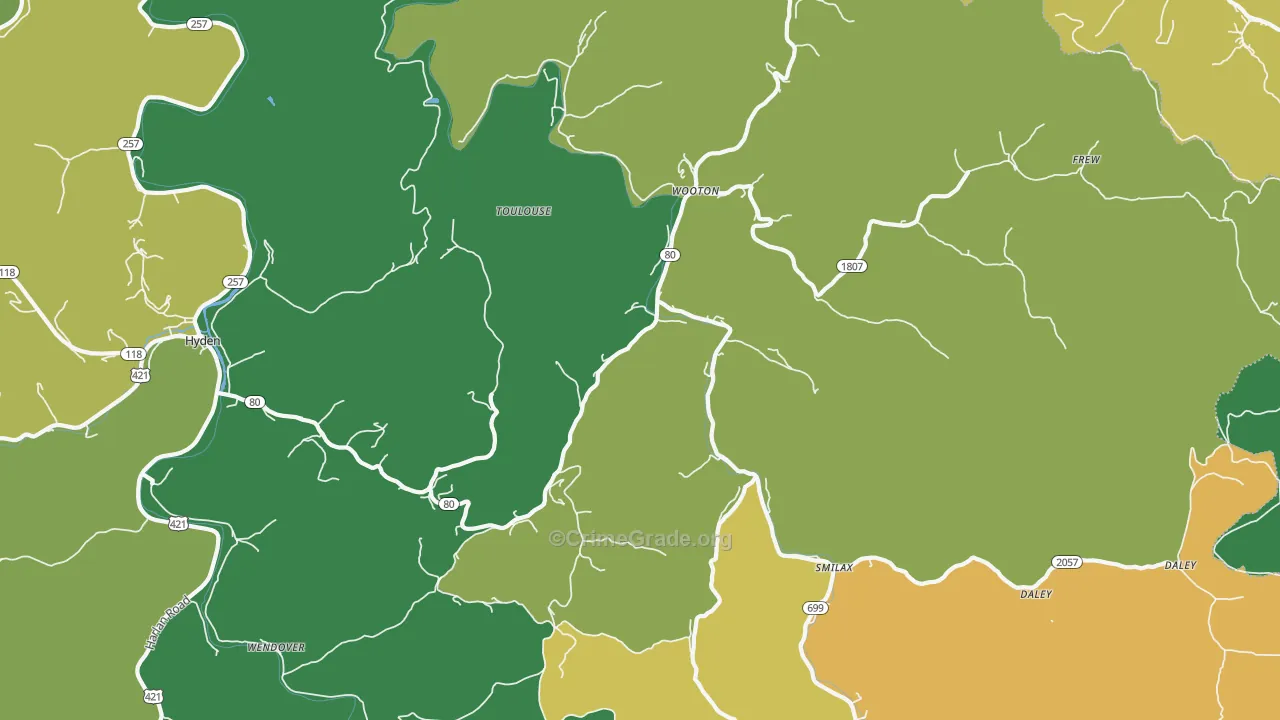 Wooton, KY Map of Vehicle Theft Rates