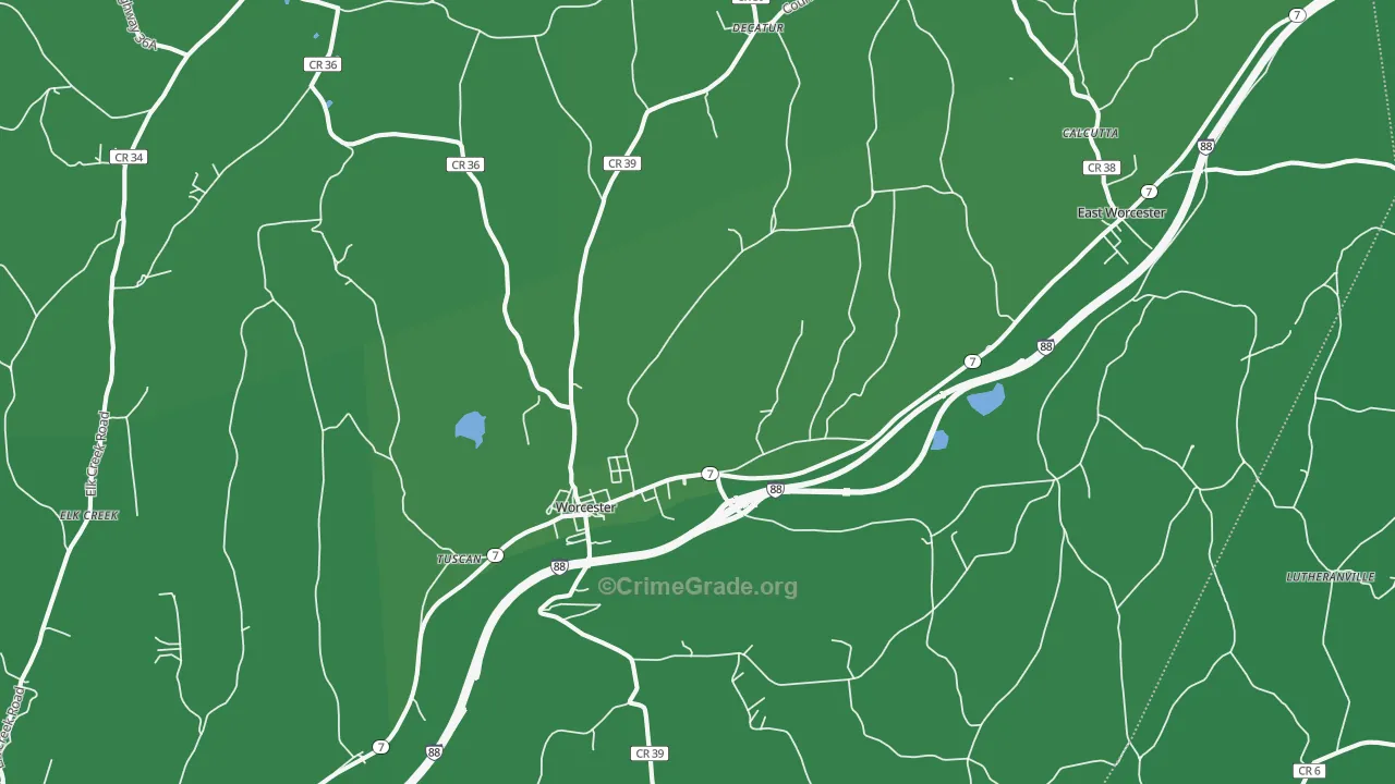 Worcester, NY Map of Vehicle Theft Rates