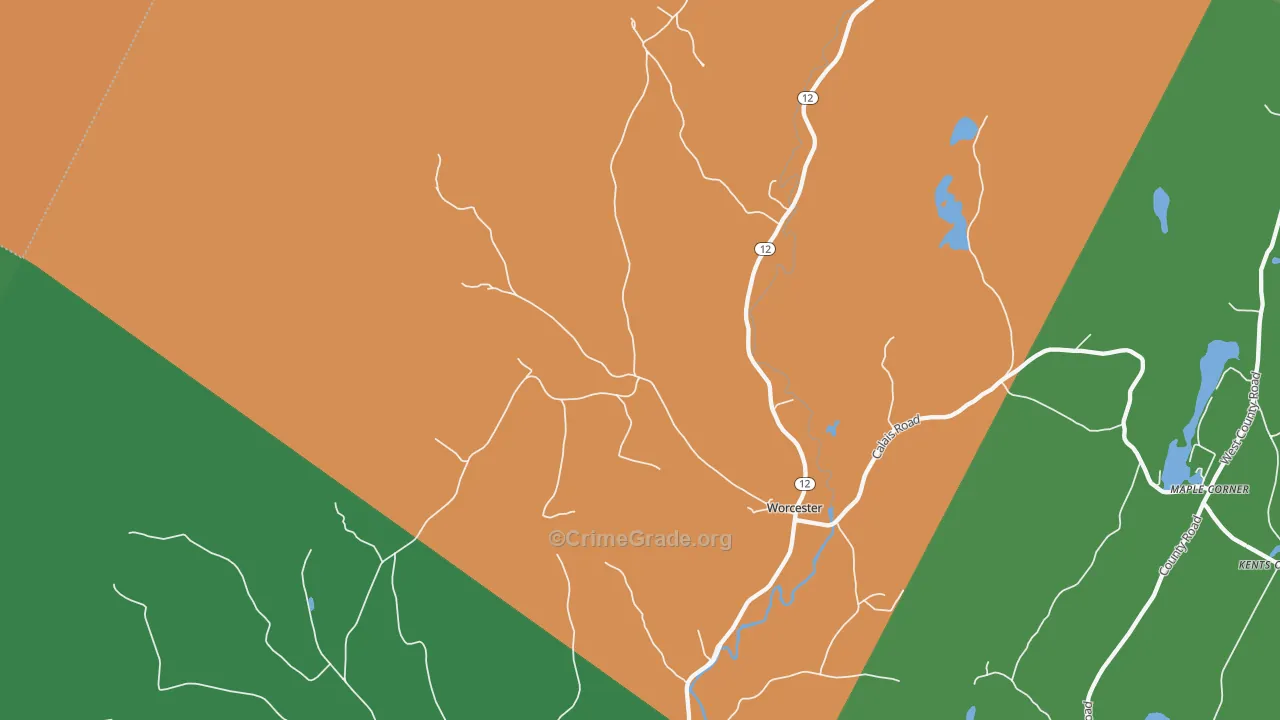 Worcester, VT Map of Vehicle Theft Rates