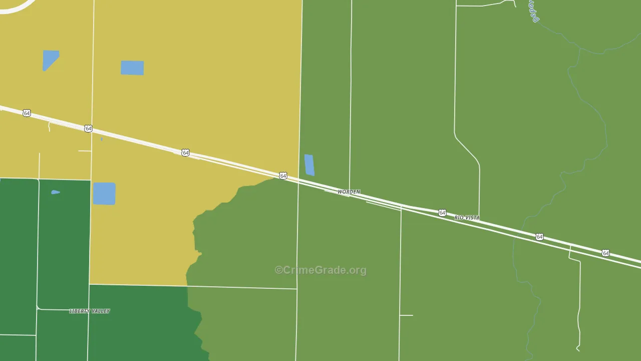 Worden, AR Map of Vehicle Theft Rates