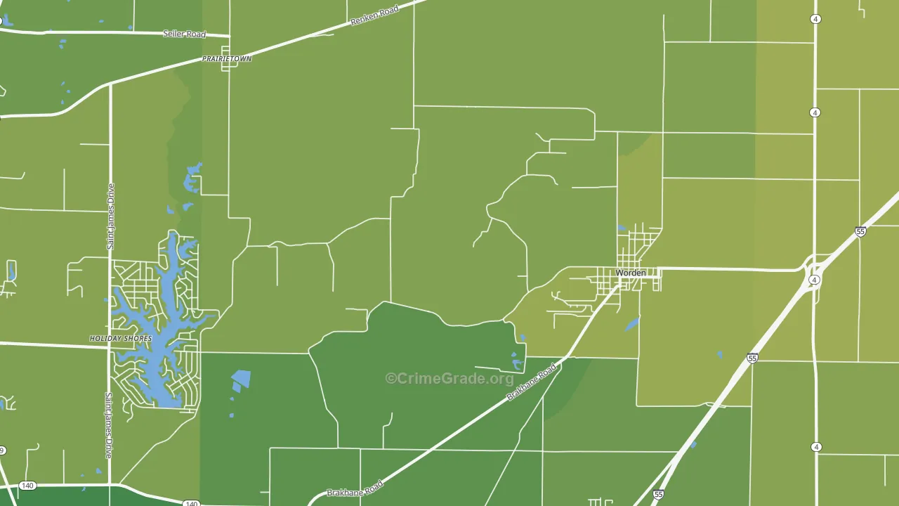 Worden, IL Map of Vehicle Theft Rates