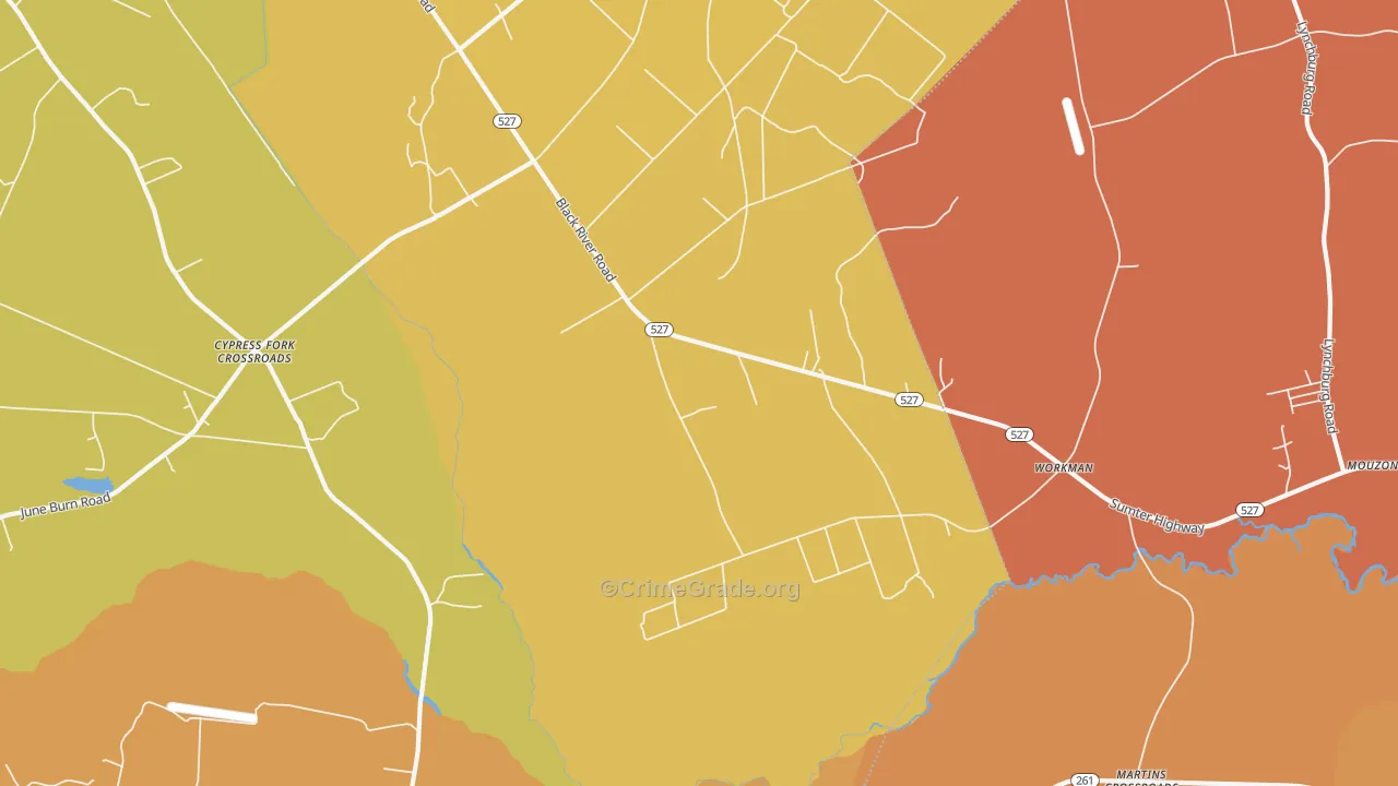 Workman, SC Map of Vehicle Theft Rates