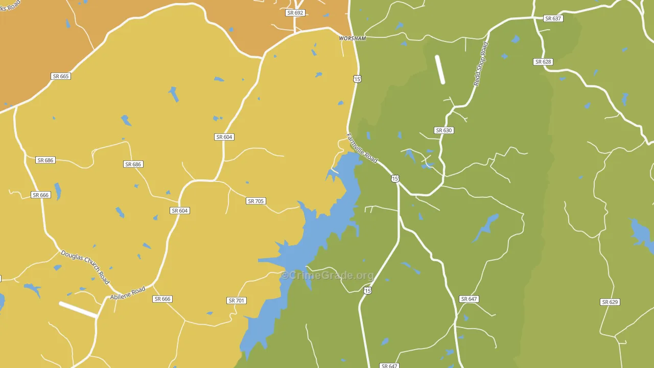 Worsham, VA Map of Vehicle Theft Rates