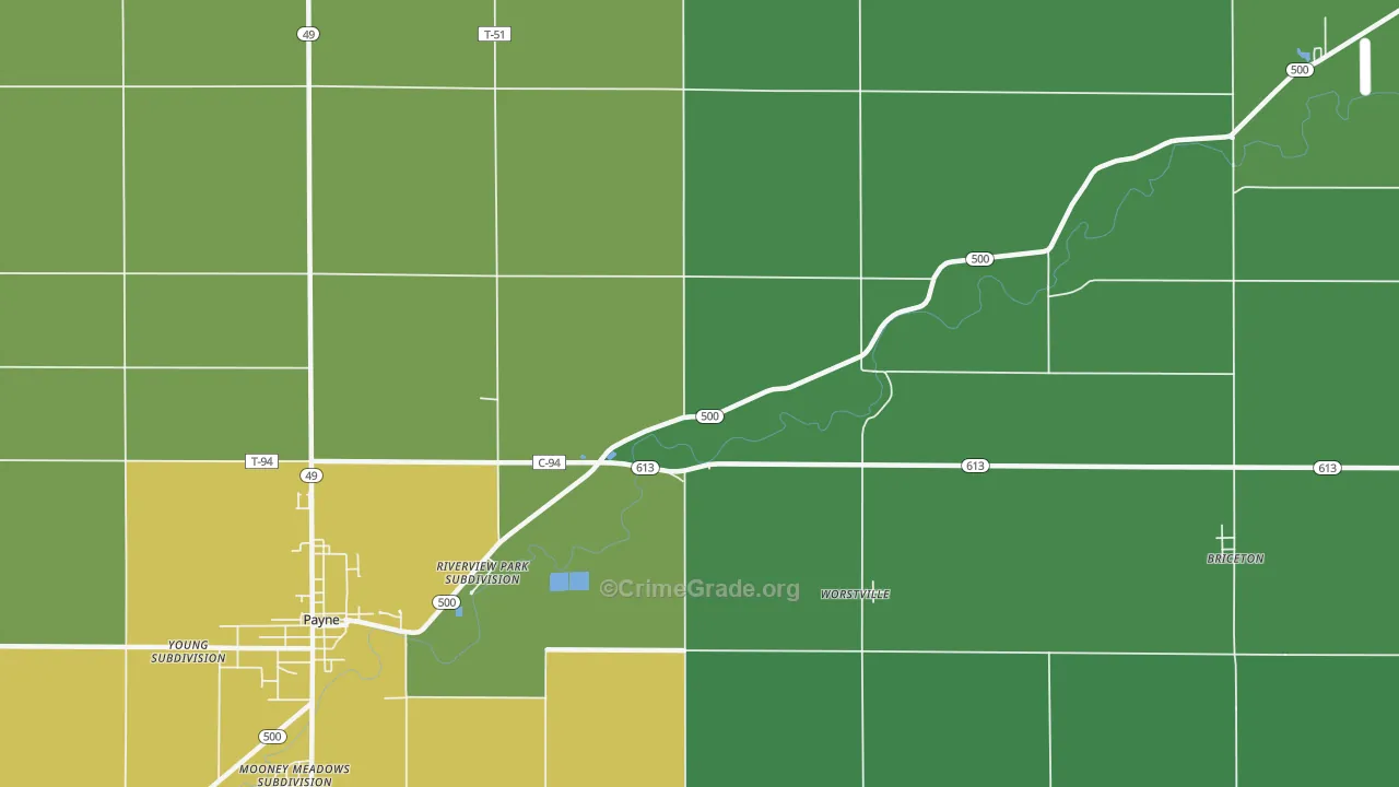 Worstville, OH Map of Vehicle Theft Rates