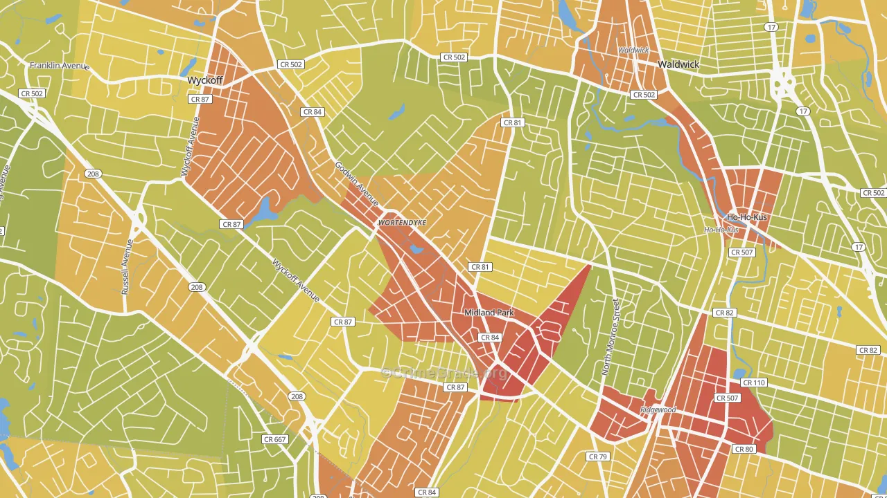Wortendyke, Midland Park, NJ Map of Vehicle Theft Rates