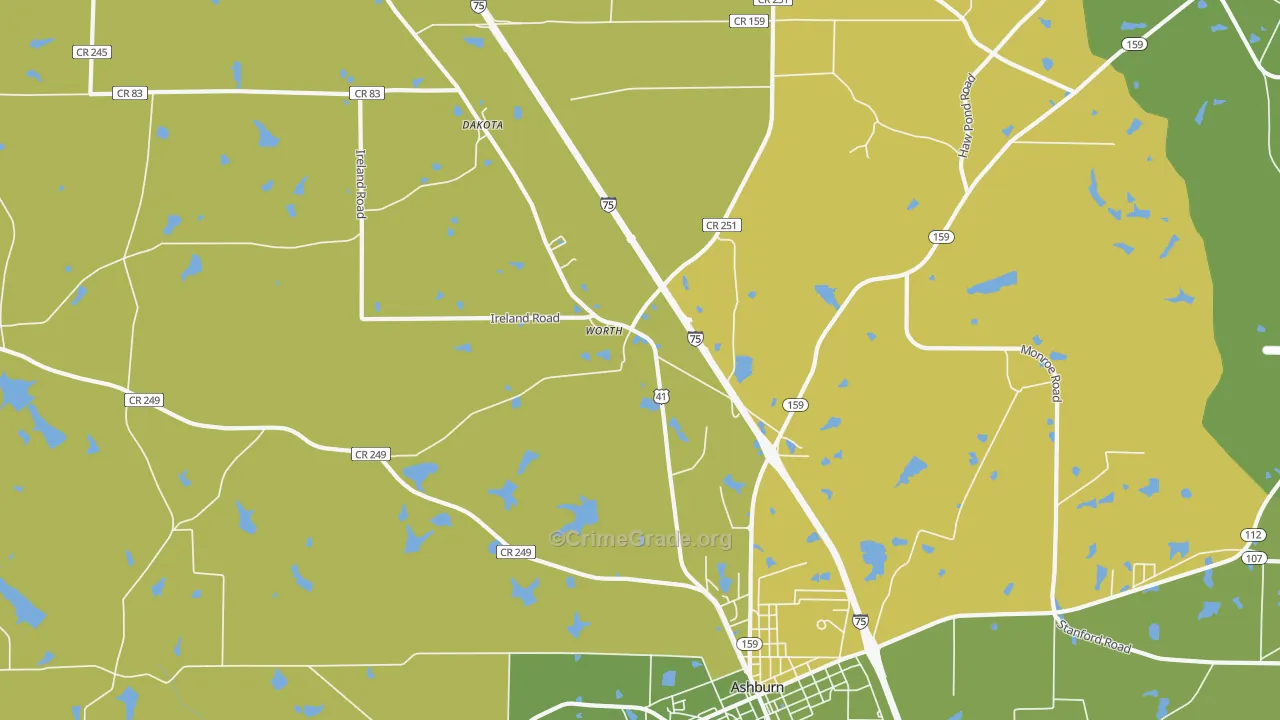 Worth, GA Map of Vehicle Theft Rates