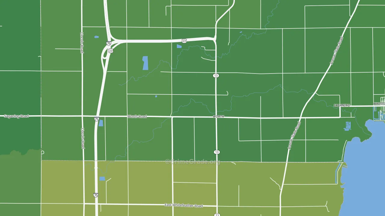 Worth, MI Map of Vehicle Theft Rates