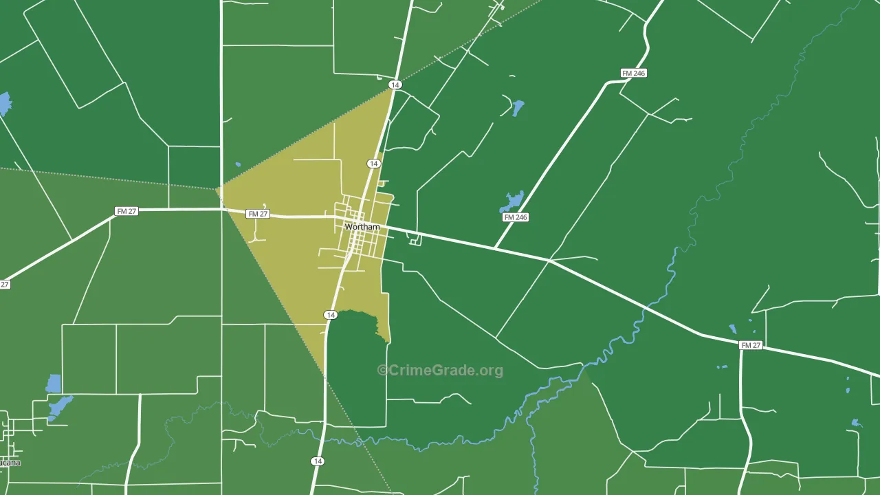 Wortham, TX Map of Vehicle Theft Rates