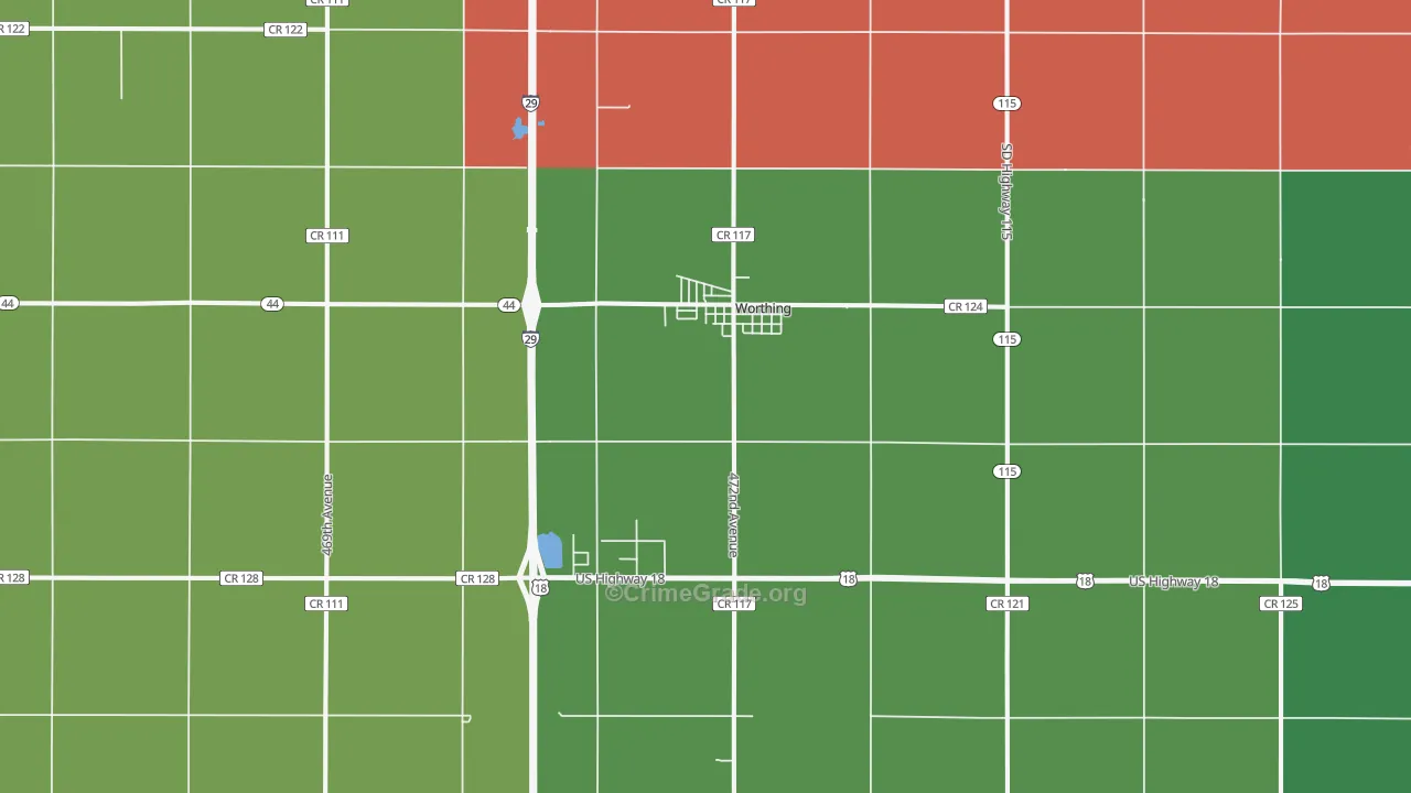 Worthing, SD Map of Vehicle Theft Rates