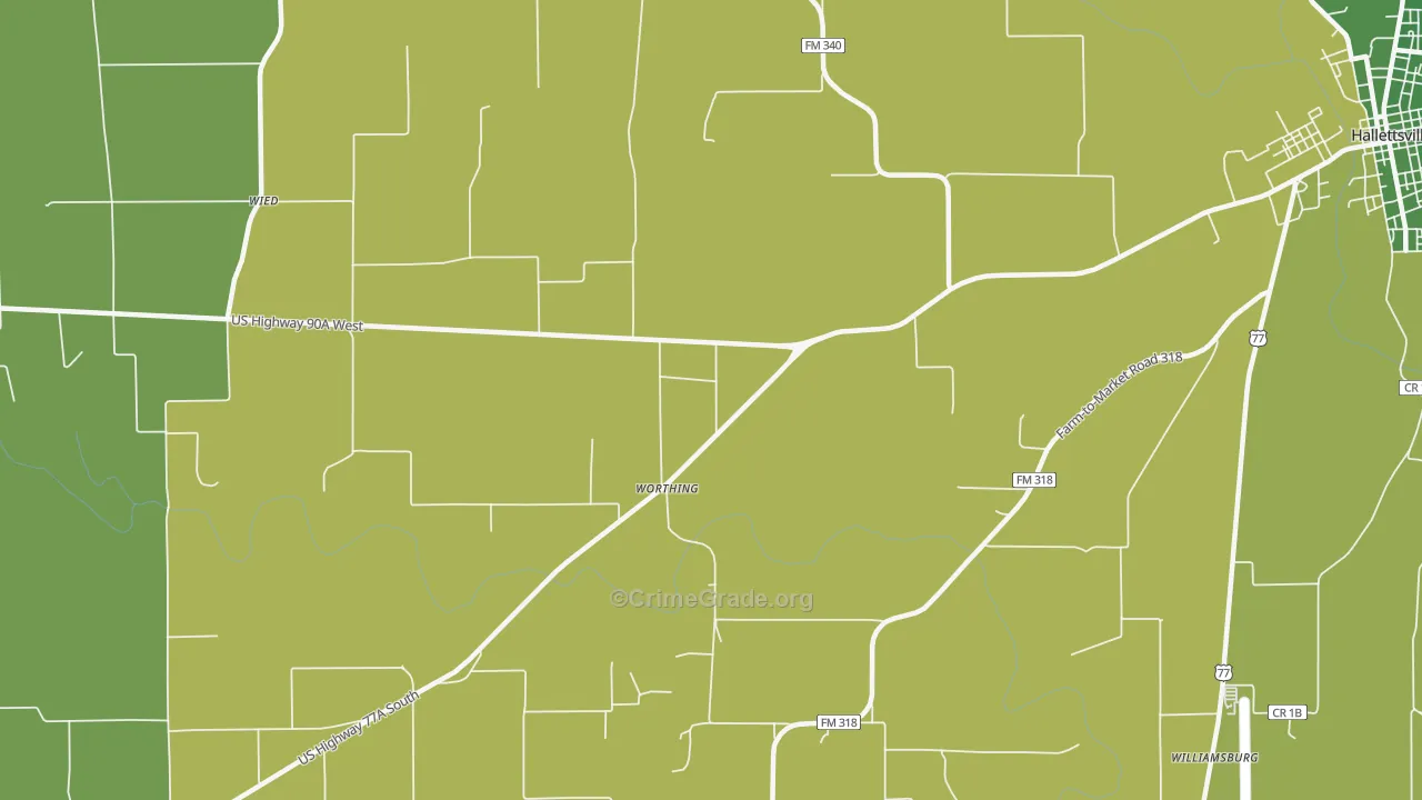 Worthing, TX Map of Vehicle Theft Rates