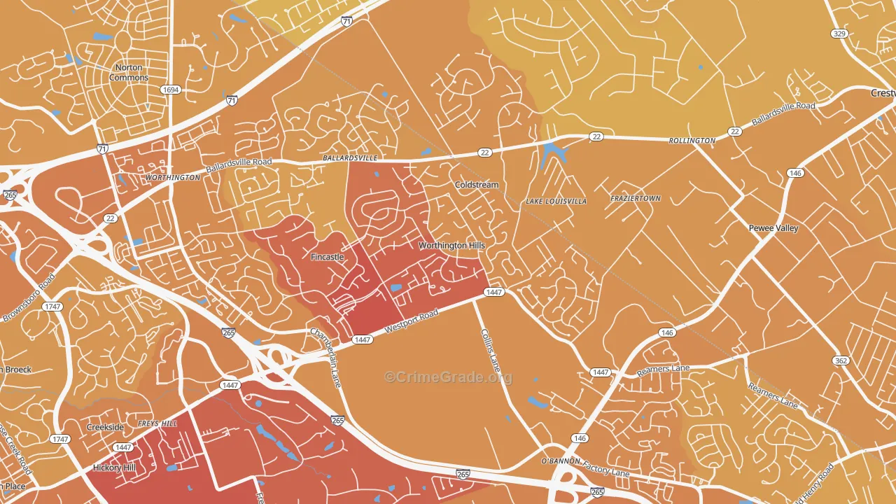 Worthington Hills, KY Map of Vehicle Theft Rates
