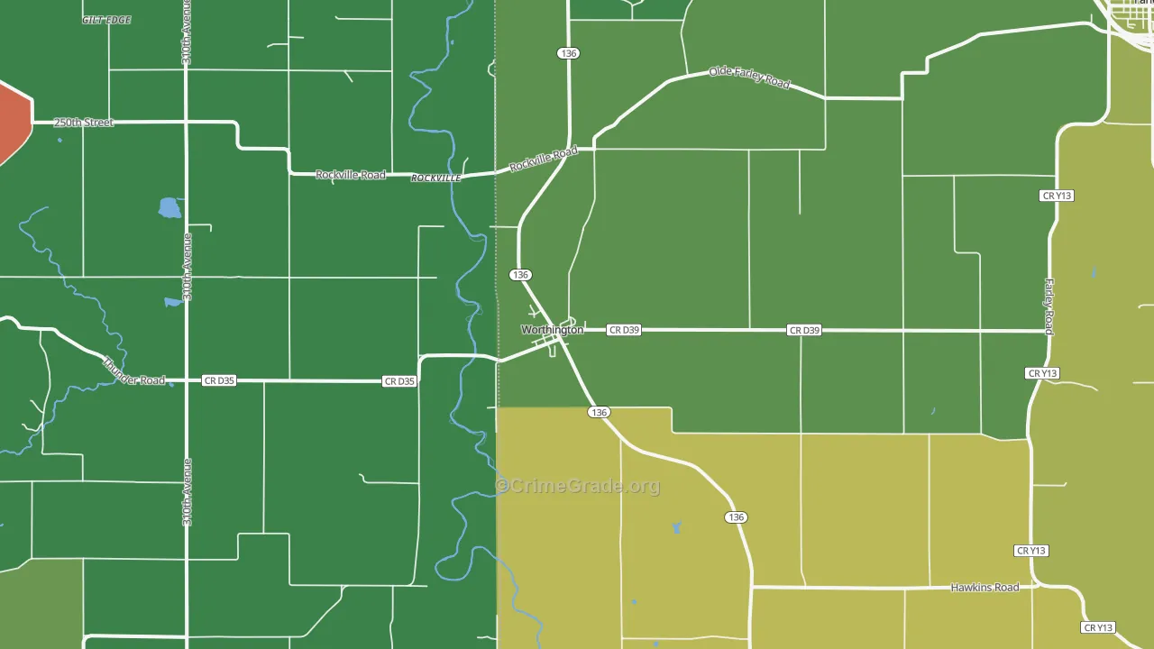 Worthington, IA Map of Vehicle Theft Rates