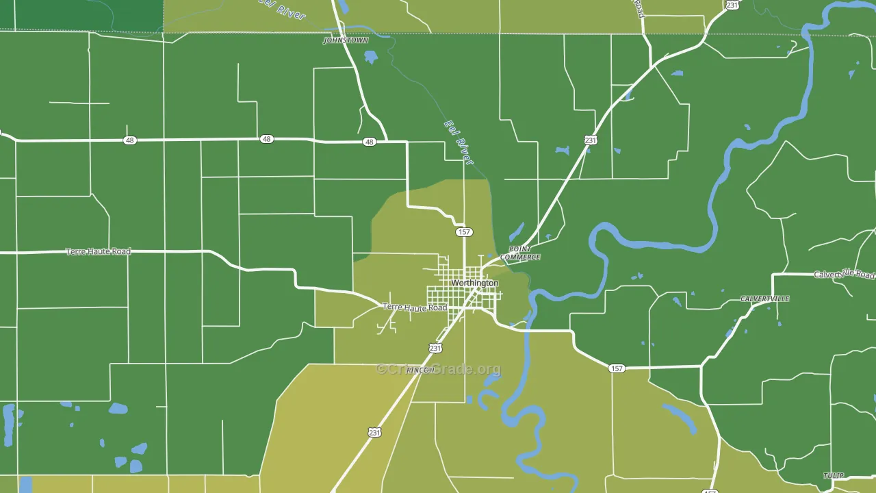 Worthington, IN Map of Vehicle Theft Rates
