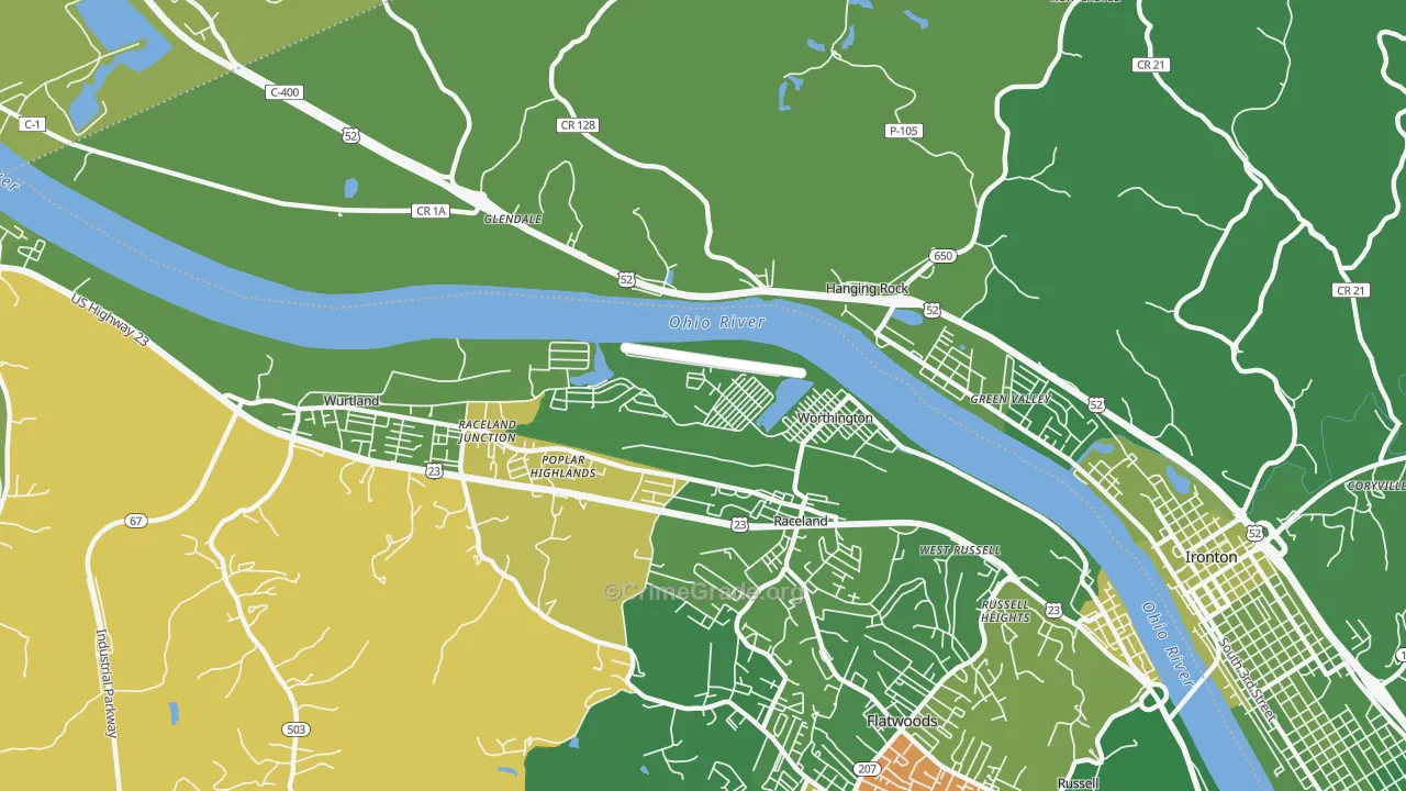 Worthington, KY Map of Vehicle Theft Rates