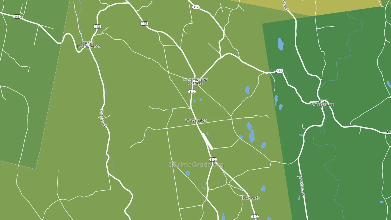 Worthington, MA Map of Vehicle Theft Rates