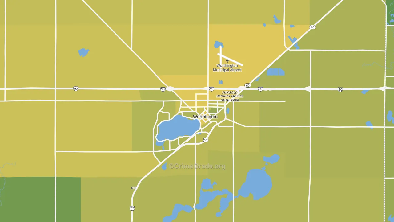 Worthington, MN Map of Vehicle Theft Rates