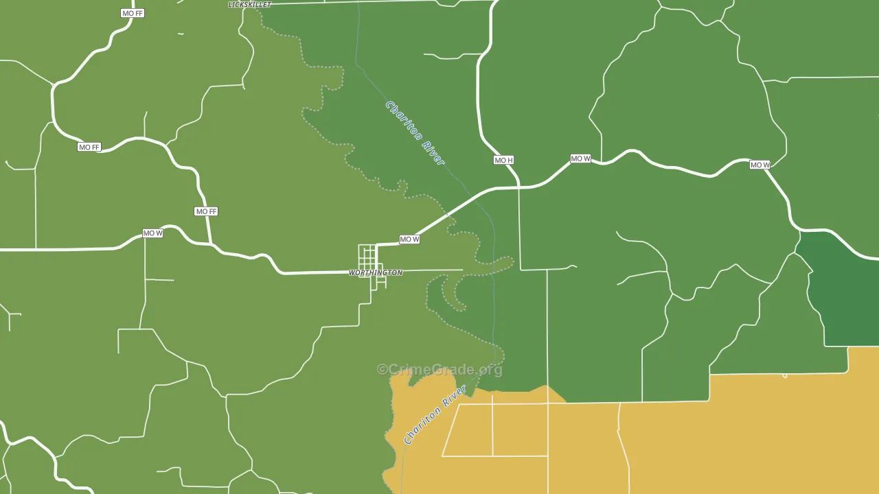 Worthington, MO Map of Vehicle Theft Rates