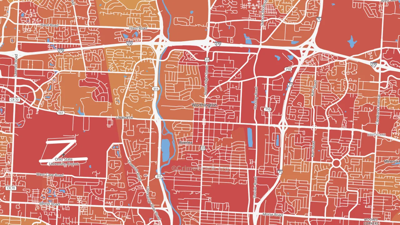 Worthington, OH Map of Vehicle Theft Rates