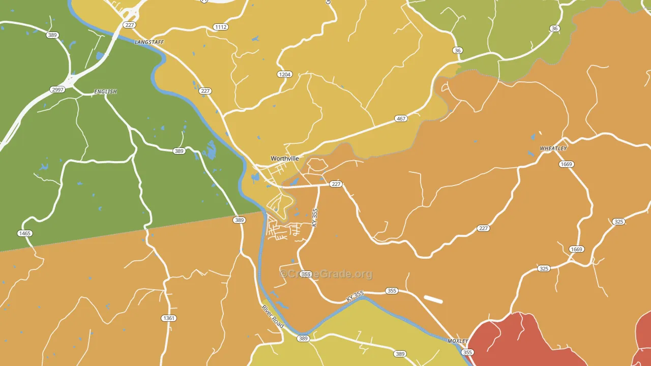 Worthville, KY Map of Vehicle Theft Rates