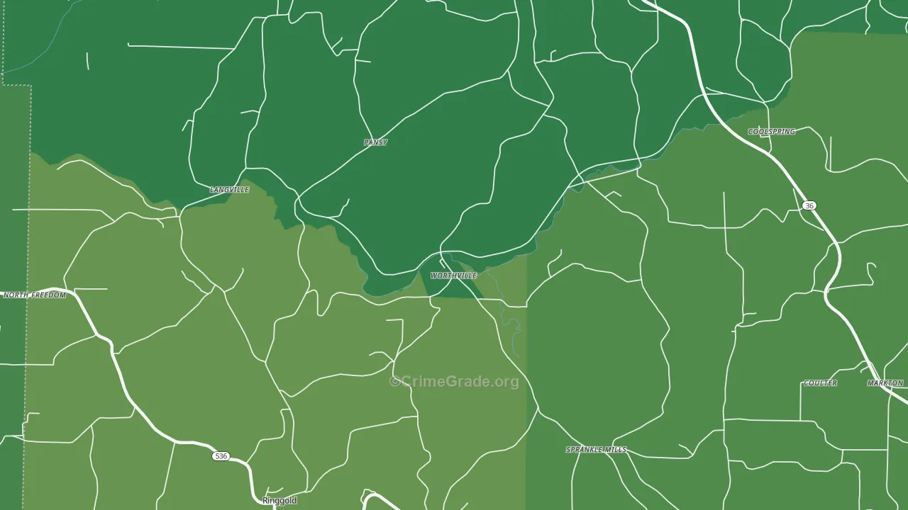 Worthville, PA Map of Vehicle Theft Rates