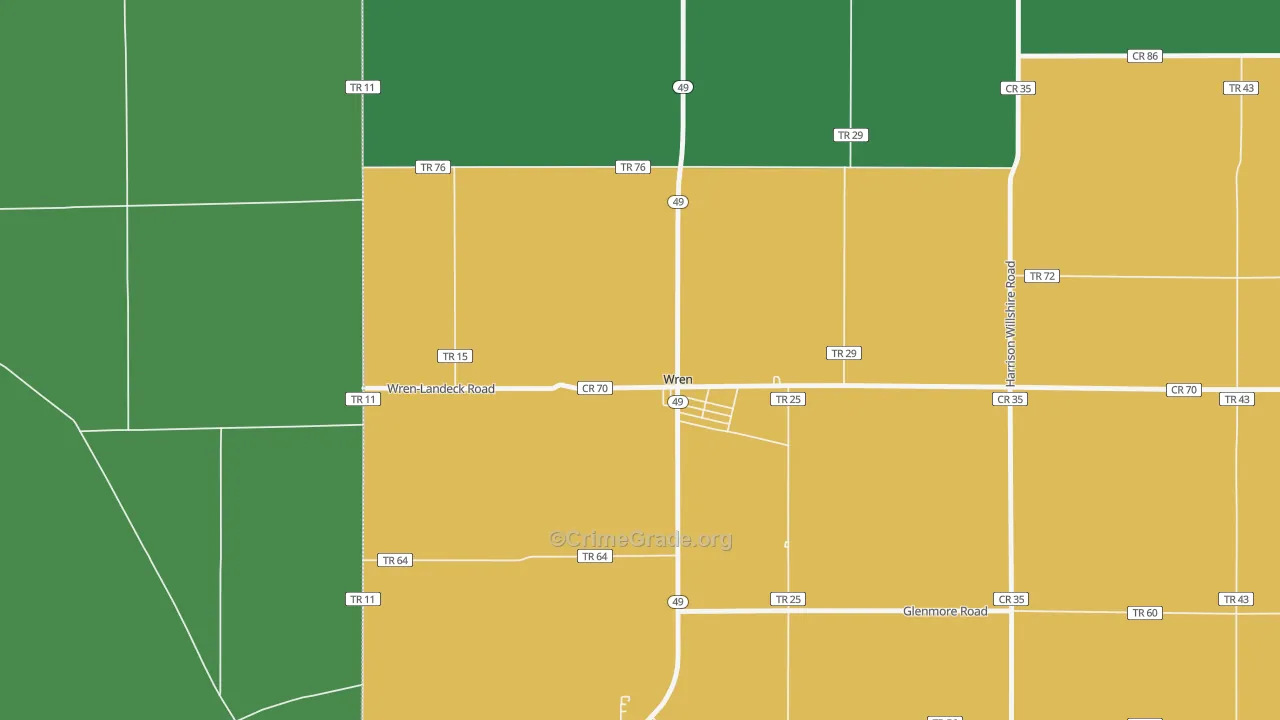 Wren, OH Map of Vehicle Theft Rates