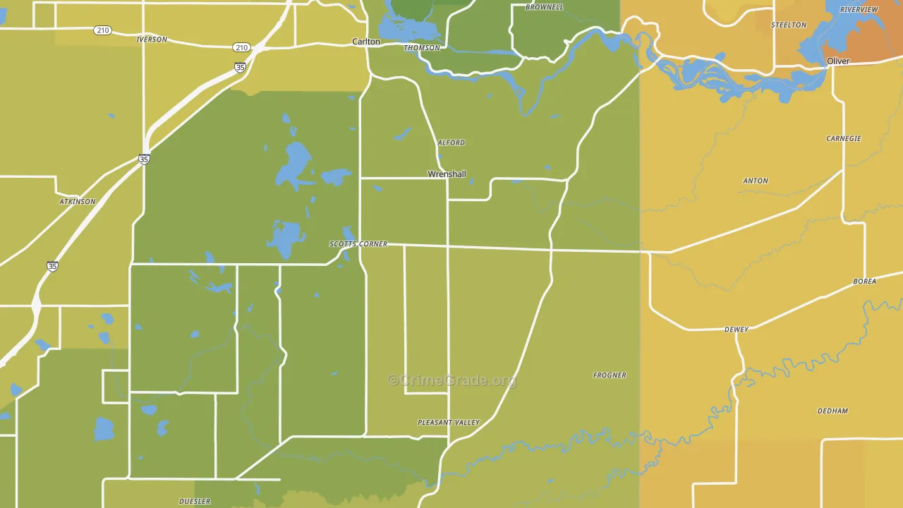 Wrenshall, MN Map of Vehicle Theft Rates