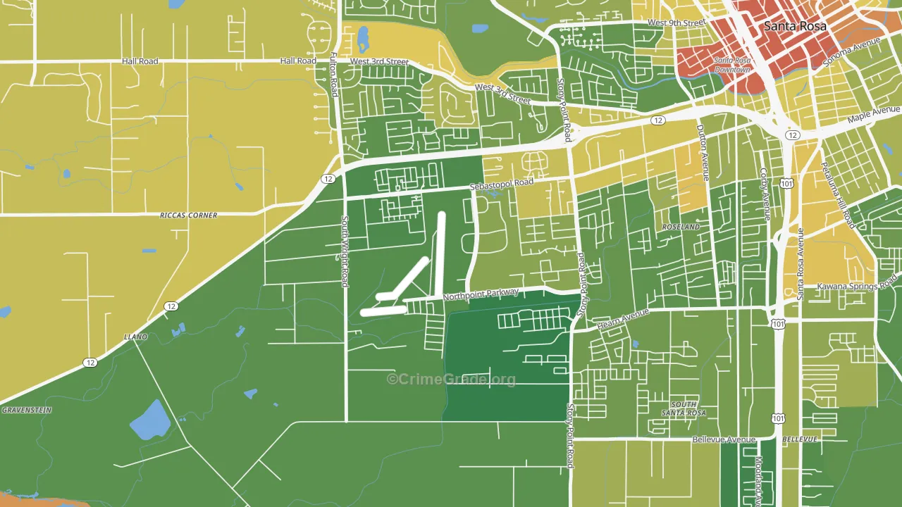 Wright Area, Santa Rosa, CA Map of Vehicle Theft Rates