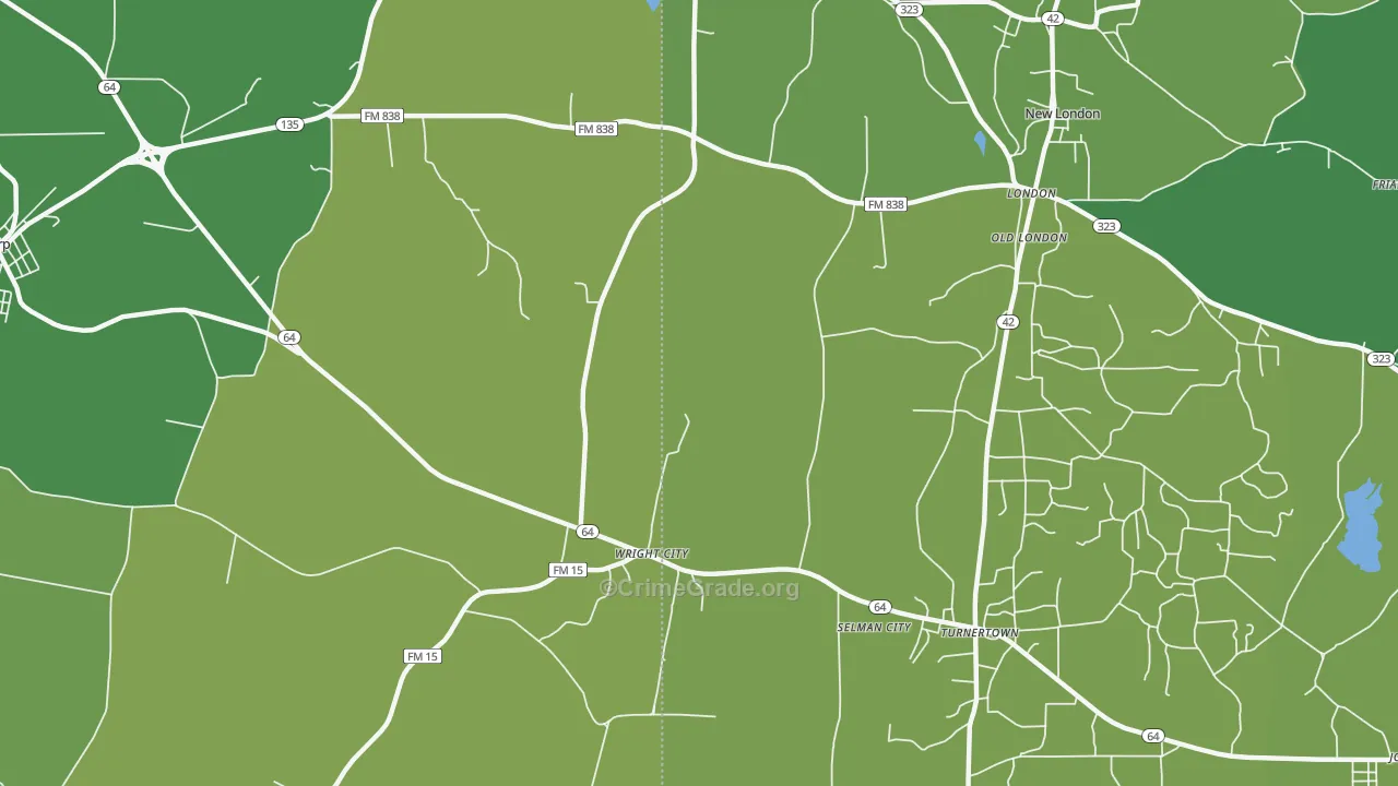 Wright City, TX Map of Vehicle Theft Rates