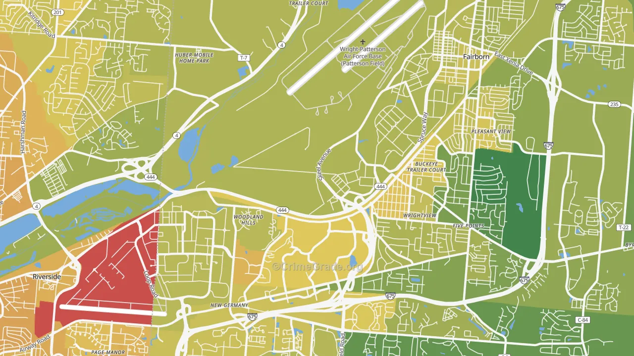 Wright-Patterson AFB, OH Map of Vehicle Theft Rates