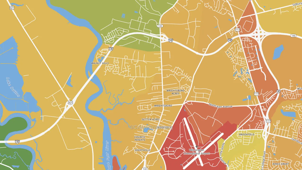 Wrightsboro, Wilmington, NC Map of Vehicle Theft Rates