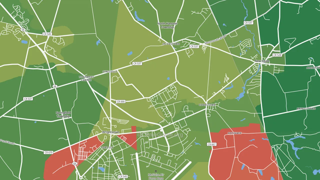 Wrightstown, NJ Map of Vehicle Theft Rates