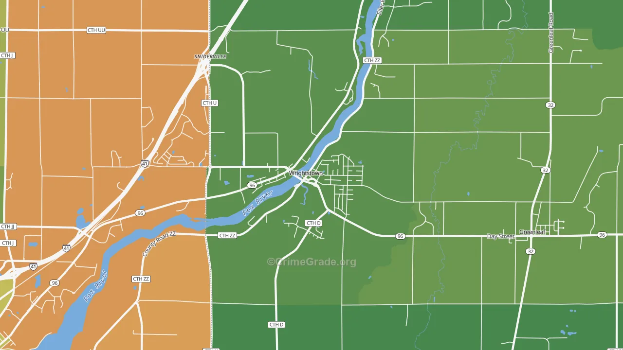 Wrightstown, WI Map of Vehicle Theft Rates