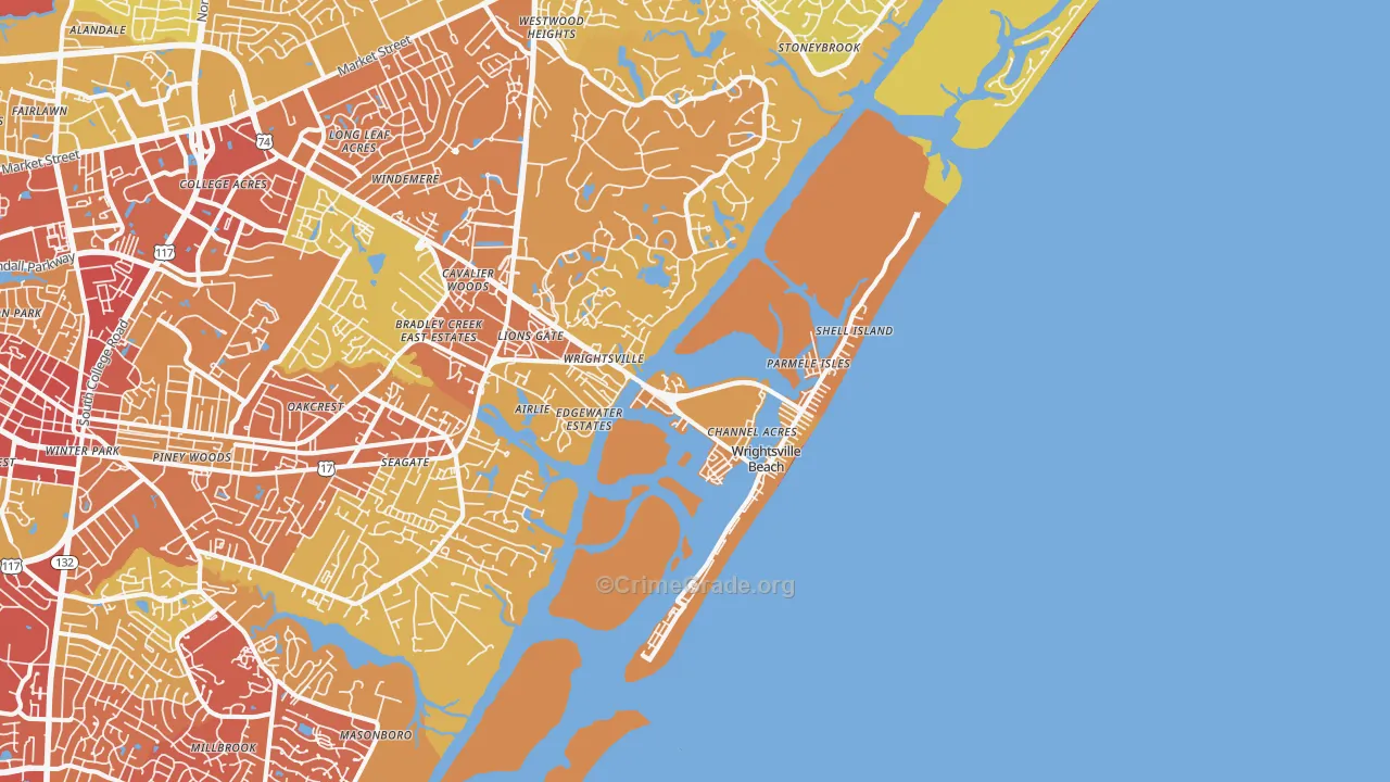 Wrightsville Beach, NC Map of Vehicle Theft Rates