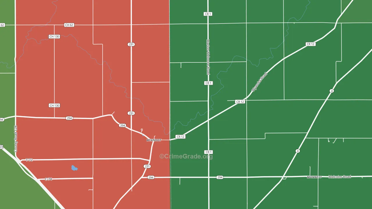 Wyandot, OH Map of Vehicle Theft Rates