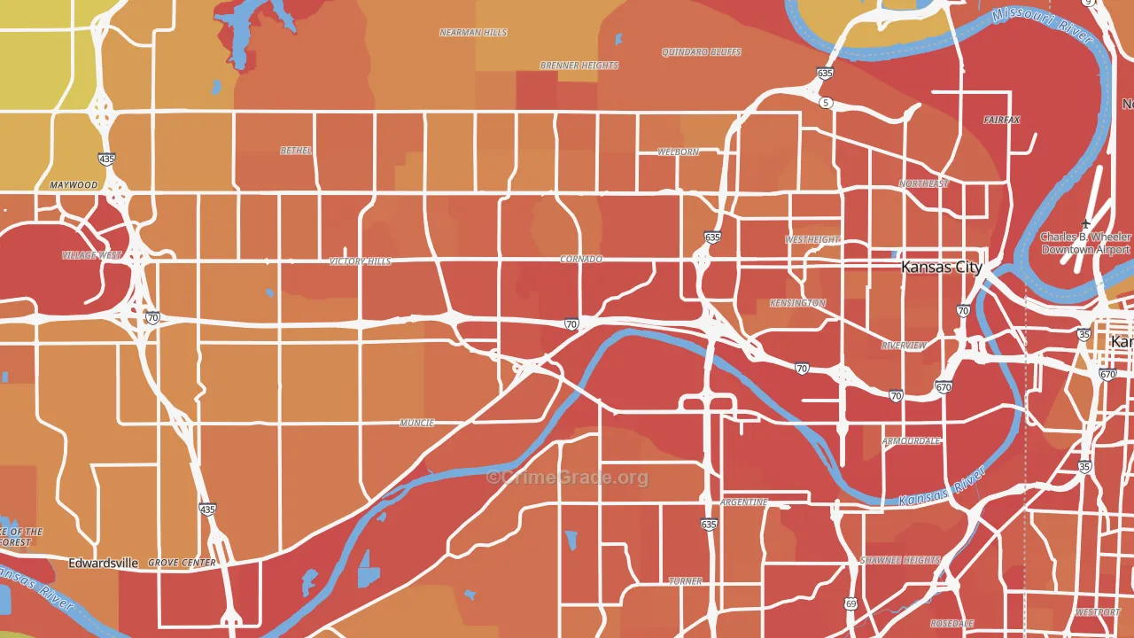Wyandotte County, KS Map of Vehicle Theft Rates