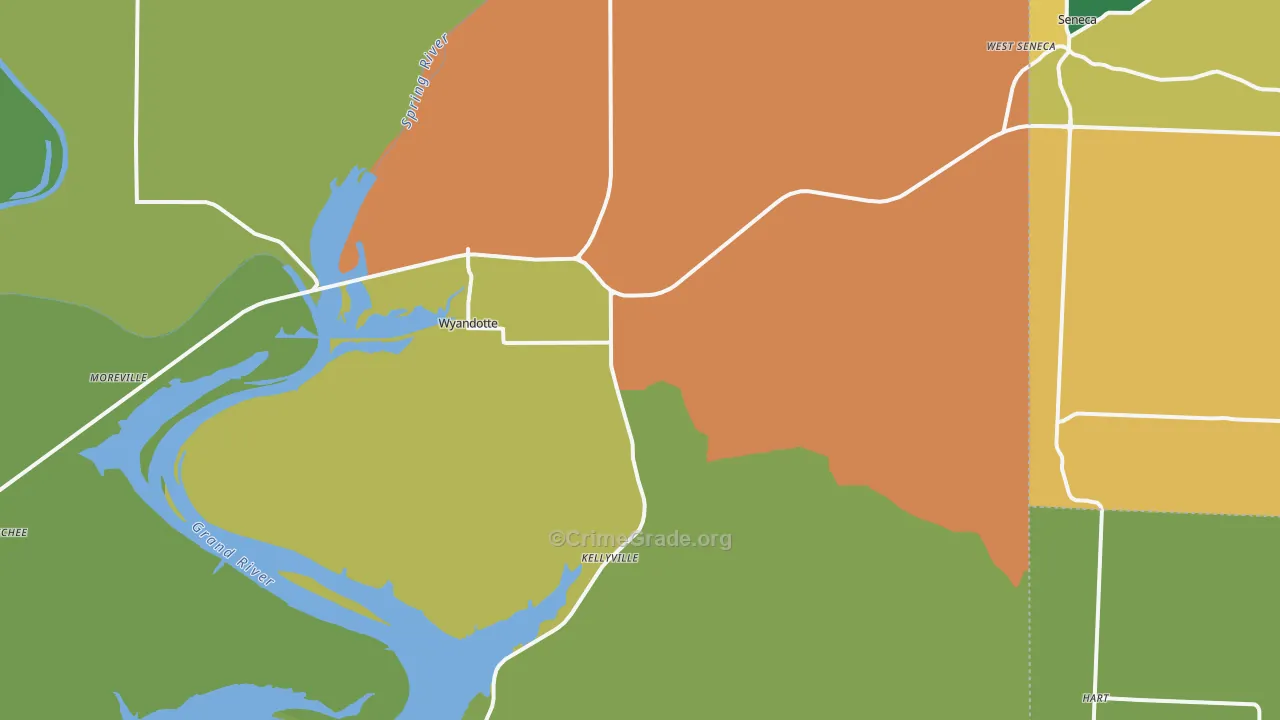 Wyandotte, OK Map of Vehicle Theft Rates