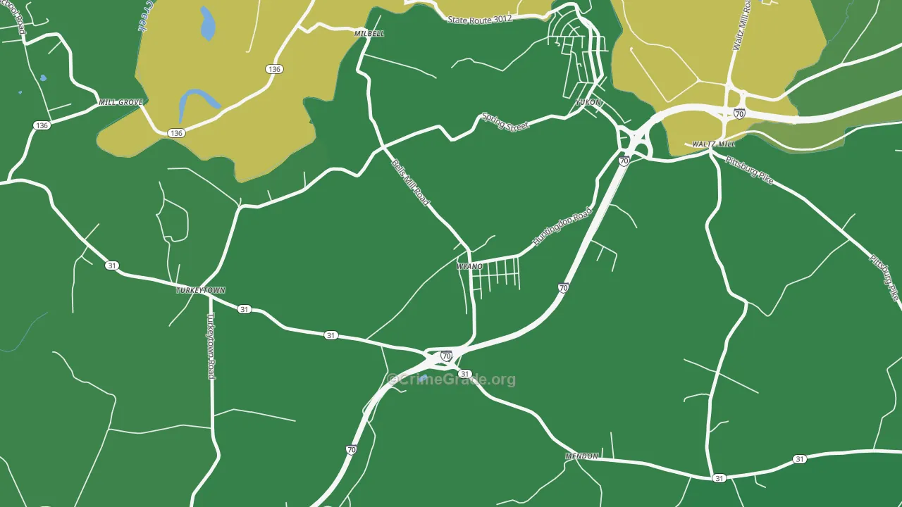 Wyano, PA Map of Vehicle Theft Rates