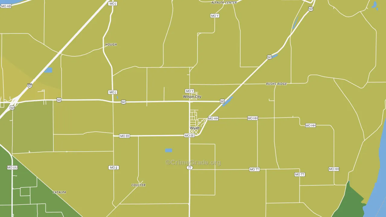 Wyatt, MO Map of Vehicle Theft Rates