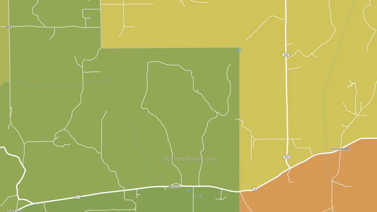 Wyatte, MS Map of Vehicle Theft Rates