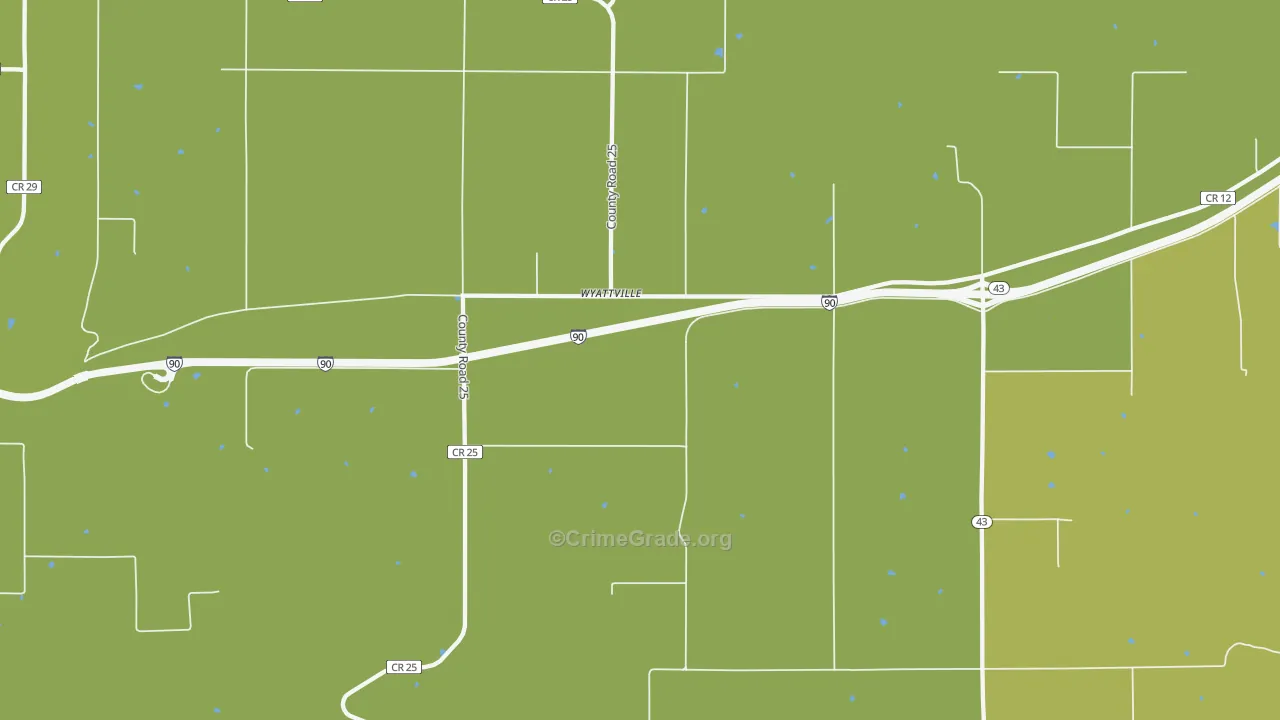 Wyattville, MN Map of Vehicle Theft Rates