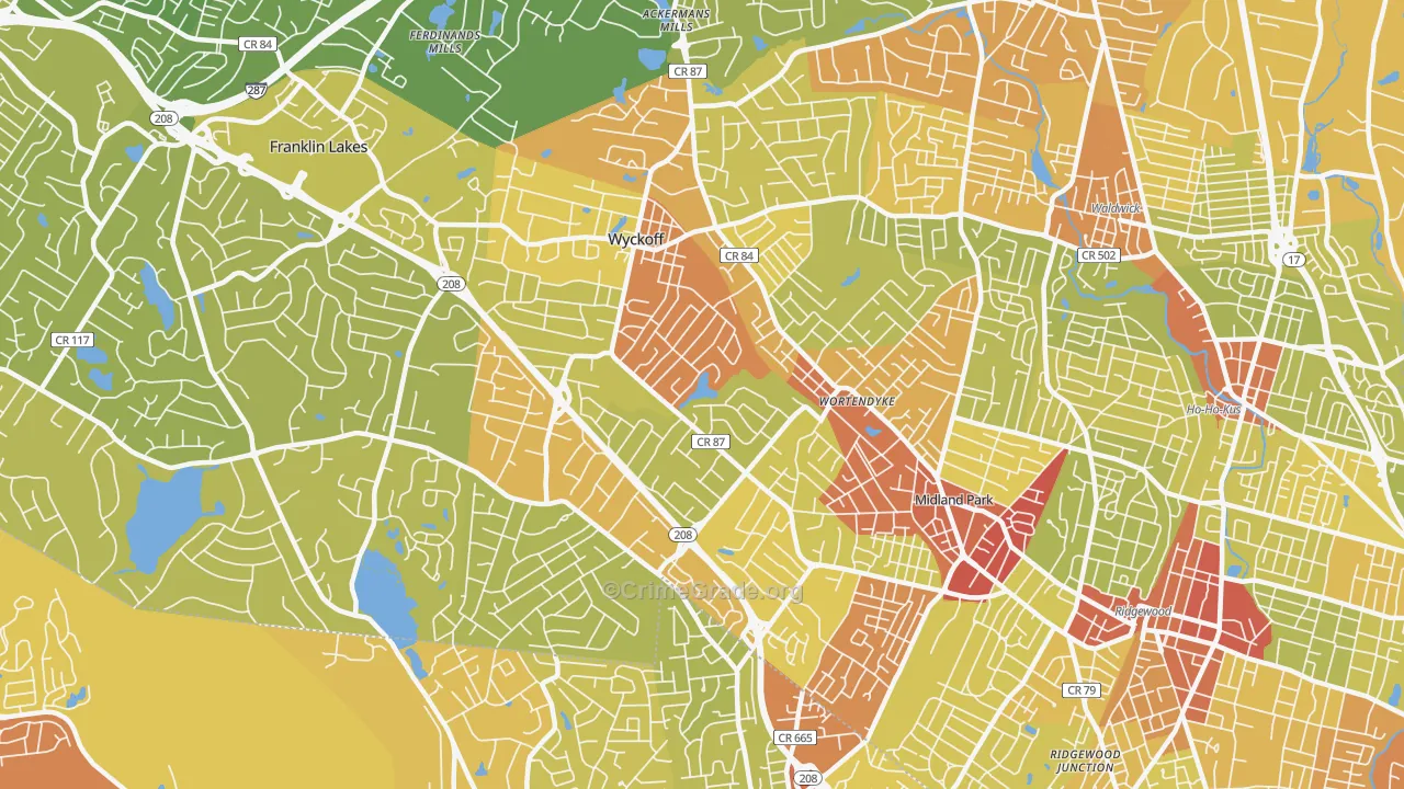 Wyckoff, NJ Map of Vehicle Theft Rates